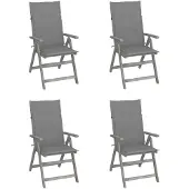 vidaXL Verstelbare tuinstoelen, 4 stuks, met kussens, massief acaciahout
