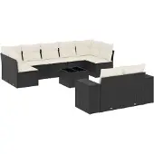 vidaXL 10-delige loungeset voor de tuin met kussens, zwart, polyrotan
