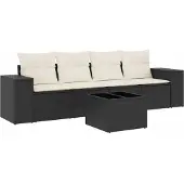 vidaXL 5-delige Loungeset met kussens poly rattan zwart