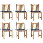 vidaXL Tuinstoelen, 6 stuks met kussens, massief teakhout