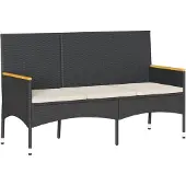 vidaXL Tuinbank 3-zits met kussens poly rattan zwart