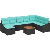vidaXL Tuinbank Set 9 st Zwart poly rattan