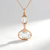 Cavill - Zilveren Halsketting 925 Sterling Zilver Roségoud Verguld - Witte Kwarts 4,59 ct Ovaal Geslepen - Luxe Dames Ketting 45,7 cm