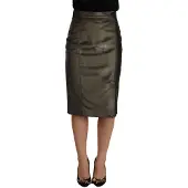 GF Ferre Vrouwen Metallic Grijze Hoge Taille Koker Midi Rok