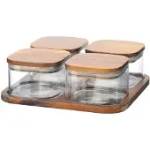 Bricard Glazen Vershoudbakjes - 5-delig - Acacia Hout - BPA vrij - Glas
