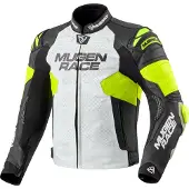 MUGENRACE Mry Zwart Wit Fluo Gele Leren Jas Maat 48