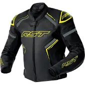 Rst S1 D3O, leren jas geperforeerd ,Zwart/Neon-Geel/Grijs ,S