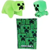 Minecraft slaapkamerset; kussen, fleecedeken en spaarpot