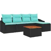 vidaXL Tuinbank Set 6 st Zwart poly rattan