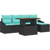 vidaXL Tuinbank Set 6 st Zwart en Teal poly rattan