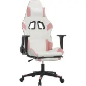 vidaXL Gaming stoel met voetsteun, wit en roze, kunstleer