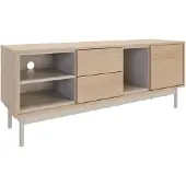 Selsey Layen – TV-meubel met twee lades en drie open vakken, eikenlook / cashmeregrijs