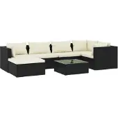 vidaXL 7-delige Loungeset met kussens poly rattan zwart
