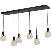 Masterlight 6-lichts hanglamp - zwart - Porto met Nicolette clear glazen