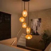 Lyora Eetkamer Hanglamp V Shape 5 Lichts Geribbeld Glas