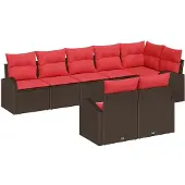 vidaXL Tuinbank Set 8 st Bruin en Rood poly rattan