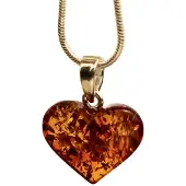Ruben Robijn Barnsteen hart hanger 15mm (Amber) met 925 sterling zilveren hanger