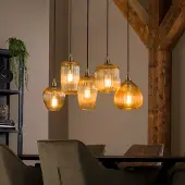 Lyora 5-licht glazen hanglamp Stripe met amber glas