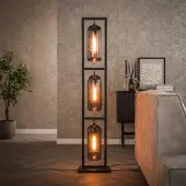 Lyora Glazen vloerlamp Smoke 3x E27 - 158cm - zwart met roodkoper