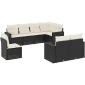 vidaXL 8-delige Loungeset met kussens poly rattan zwart