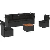 vidaXL 7-delige tuinmeubelset met kussens, zwart, polyrotan