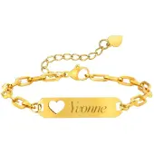 Yehwang Dames Schakelarmband met Naam en Hartje Goud