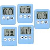 WT&D Set van 5 digitale timers, kookwekkers, alarmklokken babyblauw