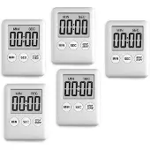 WT&D Set van 5 digitale timers, kookwekkers, alarmklokken zilver