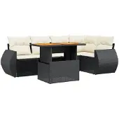 vidaXL 6-delige Loungeset met kussens poly rattan zwart