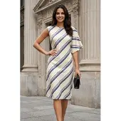 MyFashion Asymmetrische Gestreepte Maxi-jurk met Ronde Hals