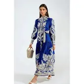 MSN Collection Maxi-jurk met Mandarin-kraag en riem