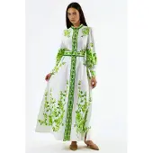 MSN Collection Bloemige Maxi-jurk met Lange Mouwen en Ceintuur en Mandarijnkraag