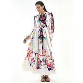 MSN Collection Floral Print Maxi A-Lijn Jurk