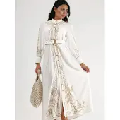 MSN Collection Bloemige Midi Hemdenjurk met Ceinture