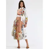 MSN Collection Bloemen Maxi-jurk met Knopenluiting