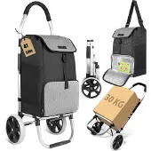 Safe Life Boodschappentrolley met koelvak en haak voor winkelwagen - 45L - grijs - 103x45x38 cm - opvouwbaar