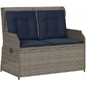 vidaXL Ligbank voor in de tuin met kussens grijs poly rattan