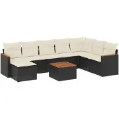 vidaXL 9-delige tuinmeubelset met kussens, zwart, polyrotan