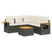 vidaXL 6-delige tuinmeubelset met kussens, zwart, polyrotan