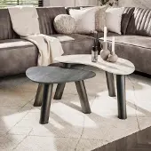 Hoyz Collection salontafel twin organisch set van 2 3d keramiek travertin