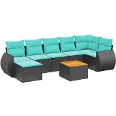 vidaXL 8-delige tuinbankset met kussens, zwart polyrotan