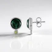 Cavill - zilveren oorbellen - 925 sterling zilver - 5,724 ct Malachiet en Peridoot - elegante groene cabochon oorstekers modern design