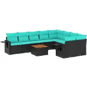 vidaXL 10-delige tuinbankset met kussens van zwart polyrotan