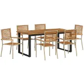 vidaXL Tuin Eettafel Set 7 st Beige Massief Acacia Hout
