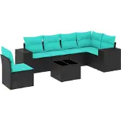 vidaXL 7-delige loungeset voor buiten met kussens, zwart kunststofvlecht