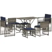 vidaXL 7-delige tuineetset met kussens grijs poly rattan