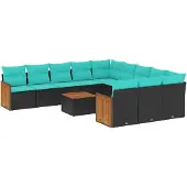 vidaXL 12-delige loungeset voor de tuin met kussens, zwart kunststof vlechtwerk