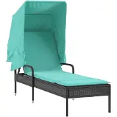vidaXL Ligstoel met luifel zwart poly rattan