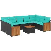 vidaXL 10-delige loungeset voor de tuin met kussens, zwart kunststof vlechtwerk