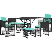 vidaXL 7-delige tuineetset met kussens zwart poly rattan